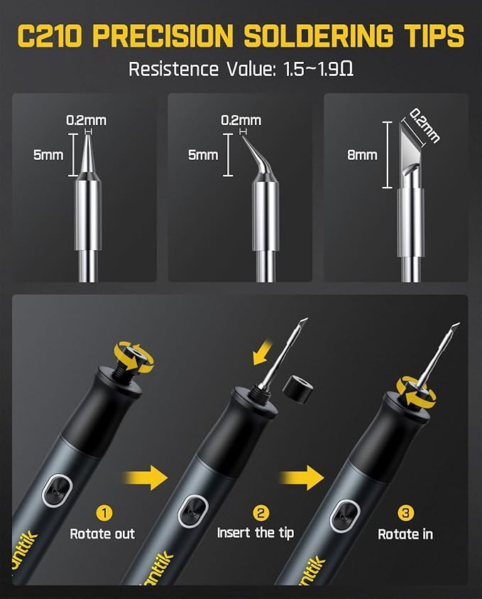 Fanttik T1 Max Soldering Iron Kit, Cordless Soldering Iron, 7 Seconds Fast Heating(390°F-840℉), Auto Sleep, 4 Precision Soldering Tips(C210), 360° Swivel Stand, Soldering Iron for Precision Repair