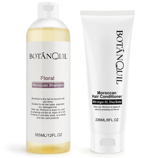 BOTANQUIL Moroccan Shampoo and Conditioner Set with Argan Oil, Shea Butter & Hyaluronic Acid Plant Based Gentle Cleansing for Dry, Damaged Hair, Hair Hydrating Anti Frizz- Floral Scent