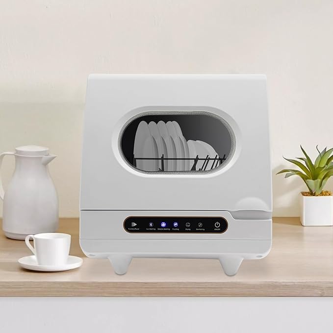 Countertop Dishwasher with 5 Washing Program & 360° Rotating Spray 1200W Dish Washing Machine for Houses, Apartments, Dorms (White)