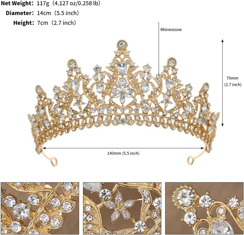 Crystal Wedding Tiara for Women - Royal Queen Crown Headband | Metal Princess Design for Bride, Birthday, Prom