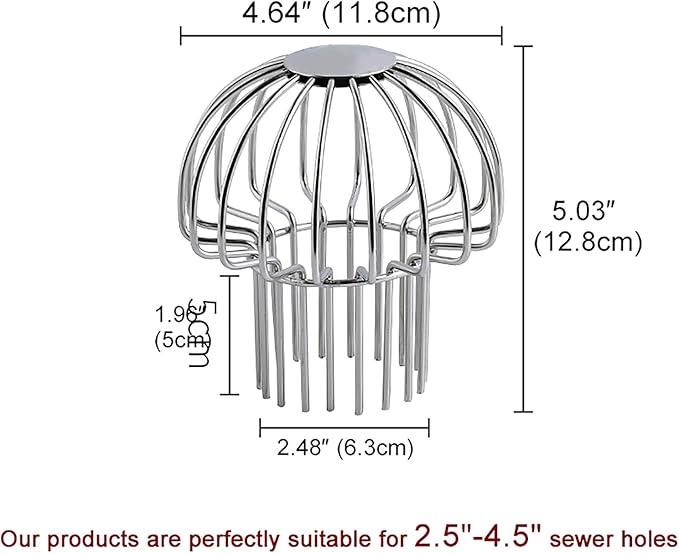 Gutter Guard 304 Stainless Steel Outdoor Roof Drain Anti-Blocking Line Cap, Mushroom Type Drainage Gutter Guard Filter, Gutter Cleaning Tool, for Stops Leaves Seeds and Other Debris,3in ï¼4pcsï¼