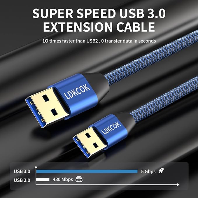 LDKCOK USB to USB Cable 15FT, Durable Braided USB 3.0 Male to Male Type A to Type A Data Transfer Cable, Compatible with Hard Drive, Laptop, DVD Player, TV, USB Hub, Monitor, Camera, Set-Top Box