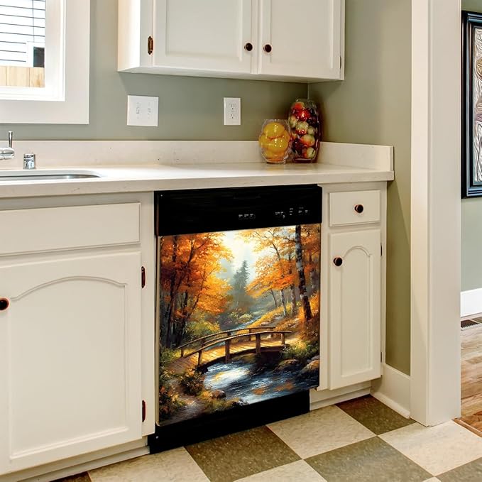 Autumn Lake Forest Dishwasher Magnet Cover for The Front Magnetic Dishwasher Door Covers Dish Washer Sticker Wrap Home Decorative Appliances Panel Decal Kitchen Decor 23" x 26" (Magnetic)