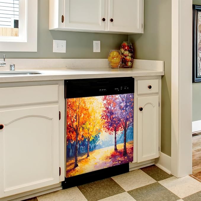 Autumn Color Painting Dishwasher Magnet Cover for The Front Magnetic Dishwasher Door Covers Dish Washer Sticker Wrap Home Decorative Appliances Panel Decal Kitchen Decor 23" x 26" (Magnetic)