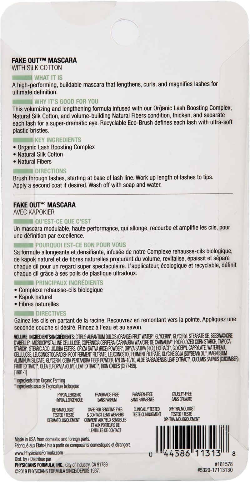 Physicians Formula Organic Wear Lash-Boosting All Natural Mascara, Lifts, Lengthens, For Sensitive Eyes, Dermatologist Tested - Natural Black