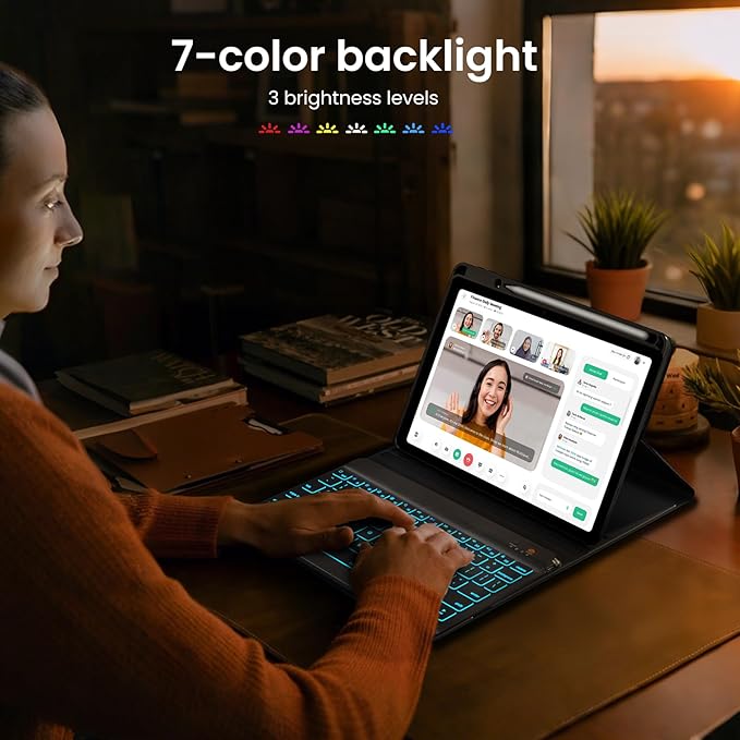 OPAKIT Keyboard Case for iPad Air 5th/4th Pro 11 inch, 7-Color Backlit Detachable Wireless Keyboard Case with Pencil Holder, Stand Folio Cover for Gen 2020/2022, Pro 4th/3rd/2nd/1st Gen, Black
