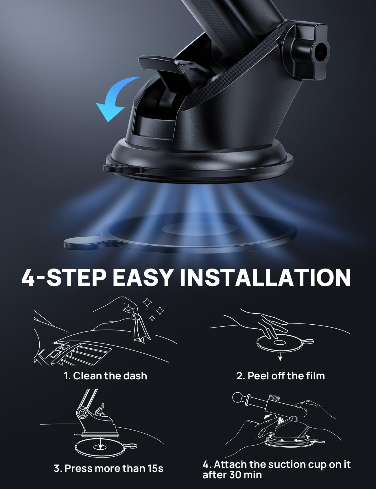 2026 Ultimate Car Phone Holder Mount (+Air Vent Clip) [Military Grade Stable], 360° Rotatable Suction Cup Car Phone Mount for Dashboard Windshield ,Truck Cradle Stand for iPhone 17 16 Pro Max Samsung