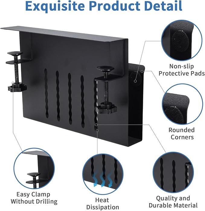 osseph Desk Side Storage Organizer, Under Desk Laptop Holder with Magnetic Pen Holder, No Drill Hanging Desk Caddy for Office & Home, Clamp On Desk Shelf for Tablet, Files, Accessories (Black)