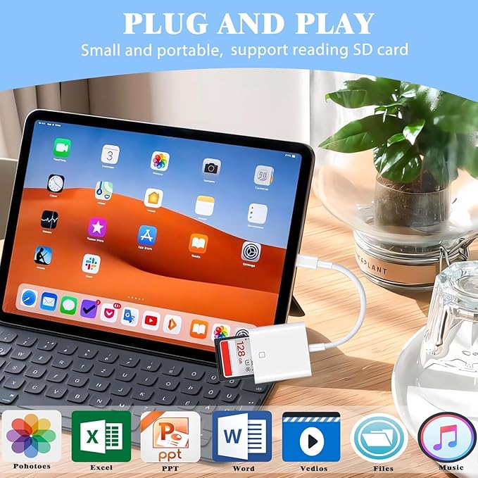 iPhone SD Card Reader USB C, Digital Camera Adapter iPhone 17, Trail Camera SD Card Reader USB C Memory Card Reader for iPhone 17/16/15/iPad/MacBook/iMac/Galaxy/Android