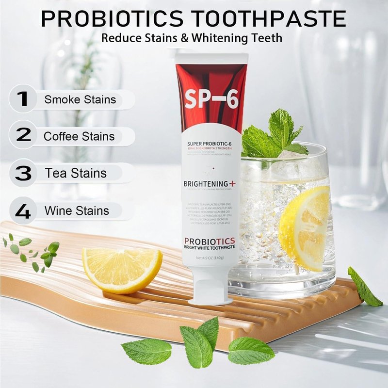 Sp-6 Probiotics Whitening Toothpaste, Sp-6 Ultra Whitening Toothpaste, Enhanced Formula with Enamel-Safe, Fluoride-Free, Fresh Breath Mint Flavor for Oral Health (4)