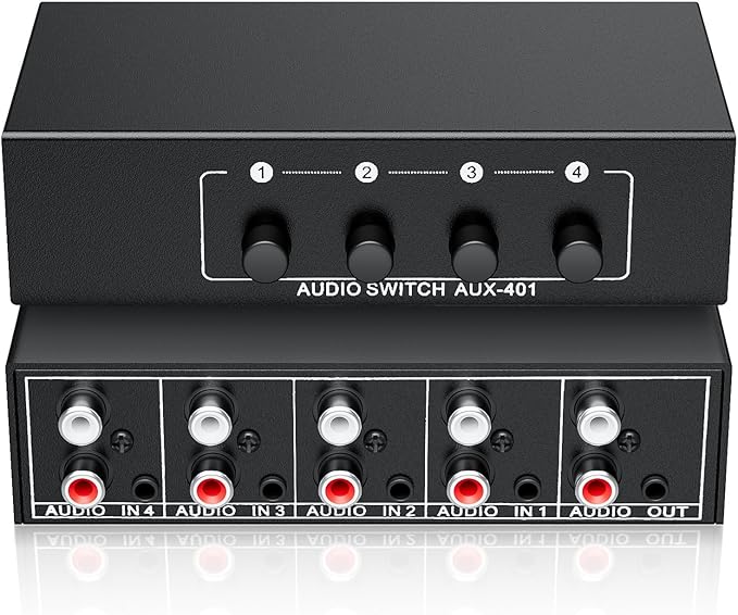 4-Way RCA L/R & 3.5mm Stereo Audio Switcher Bi-Directional Switch Selector