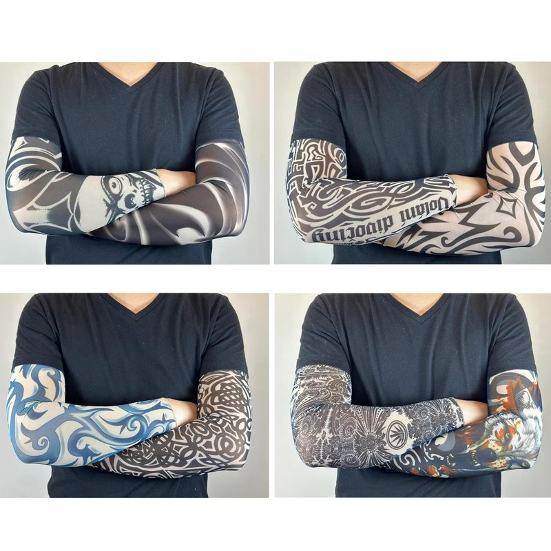 iToolai Temporary Tattoo Sleeves for Men, 8 pcs Set UV Protection Cooling Tattoo Arm Sleeves Slip on(Tribal Designs)