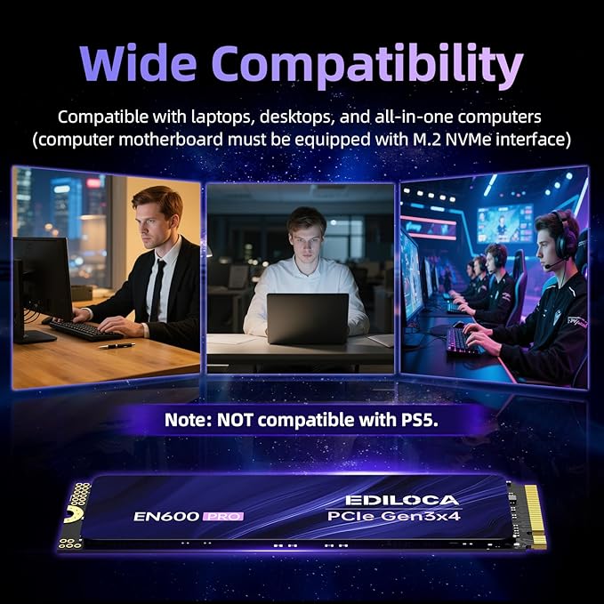 Ediloca EN600 PRO SSD 2TB PCIe 3.0 Gen 3x4, NVMe M.2 2280, Up to 3200MB/s, Internal Solid State Drive, SLC Cache 3D NAND TLC, Graphene Cooling Sticker, Storage for PC, Desktop and Laptops