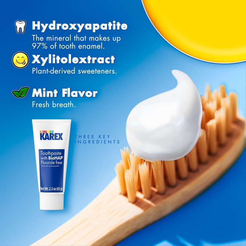 Kinder Karex Hydroxyapatite Kids Toddler Toothpaste I Fluoride Free I Clinically Tested I 2.3 oz (Pack of 3)