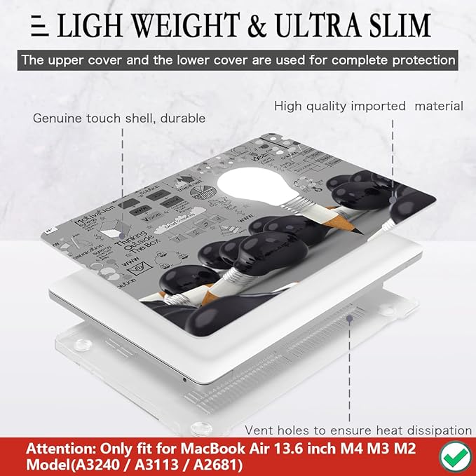 CISSOOK Creative Bulb Hard Shell Case for MacBook Air 13.6 inch 2026 2025 2024 2022 Release, Plastic Hard Shell Cover with Keyboard Cover for MacBook Air 13 M2 M3 M4 M5