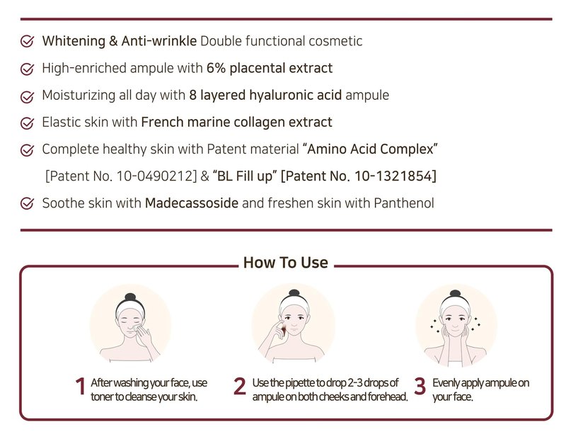 Plareceta Placenta Collagen Ampule, Firming, Pore Refining, Anti-aging, Strengthens Skin Barrier, Korean Skin Care, Clinically Tested, 1.0 Fl Oz