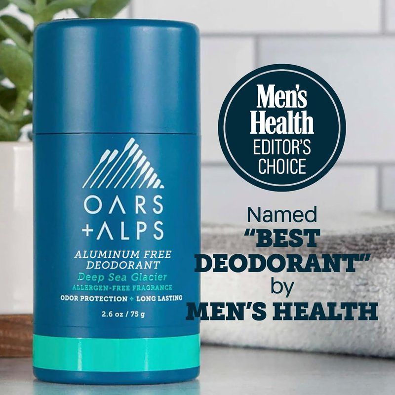 Aluminum Free Deodorant for Men - Long Lasting Odor Protection | Clear, Anti-Chafing, Deep Sea Glacier, 2.6oz