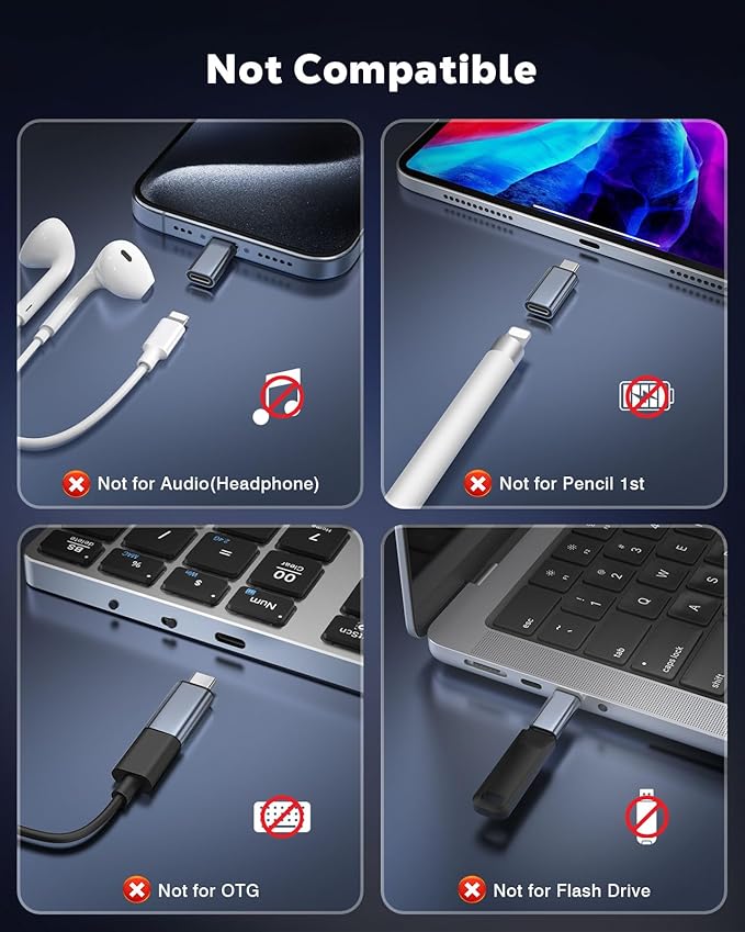 MoKo 4 Pack Lightning Female to USB C Male Adapter,USB-C Lightning Adapter for iPhone Air 17 16 15 Pro Max Plus, iPad Pro/Air, Galaxy,iPhone to USB C Adapter for Data Sync, NOT for Audio/OTG, Gray
