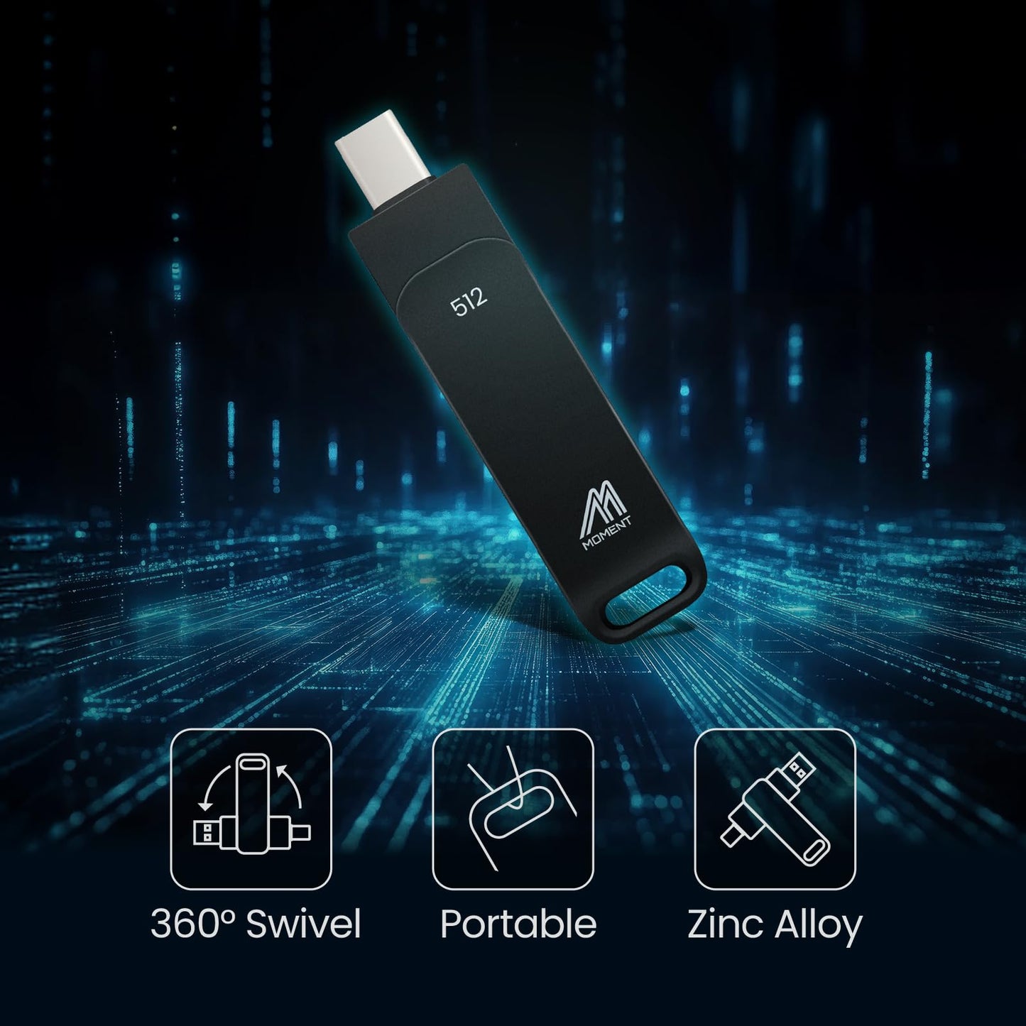 MMOMENT 512GB MU P50 External SSD – USB-C & USB-A Compatible, Portable USB 3.2 5Gbps SSD, 530MB/s Read, 480MB/s Write, Sustained 110MB/s – Works with iPhone-15+, Android, PS5, Steam Deck, PC