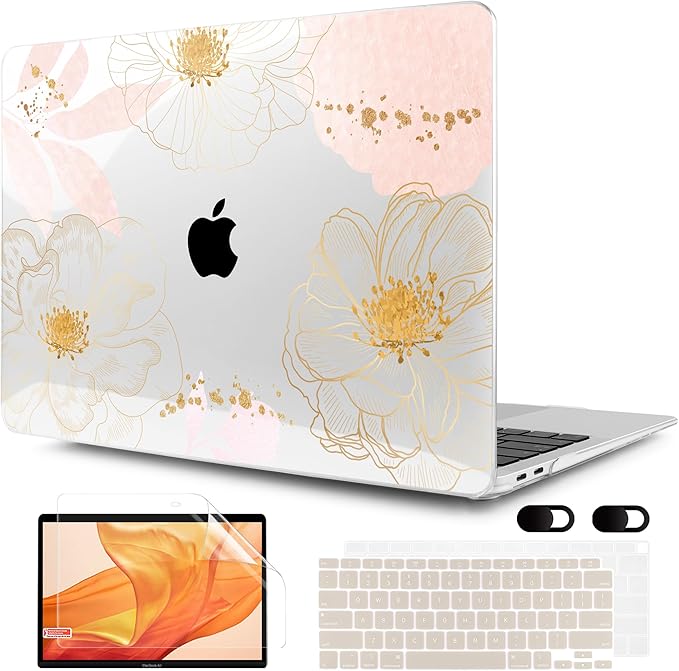MEEgoodo for MacBook Air 13 inch Case 2021 2020 2019 2018 Released A2337 M1 A2179 A1932 with Touch ID, Plastic Hard Shell & Keyboard Cover Compatible with MacBook Air 13.3, Tropical Pink Flowers