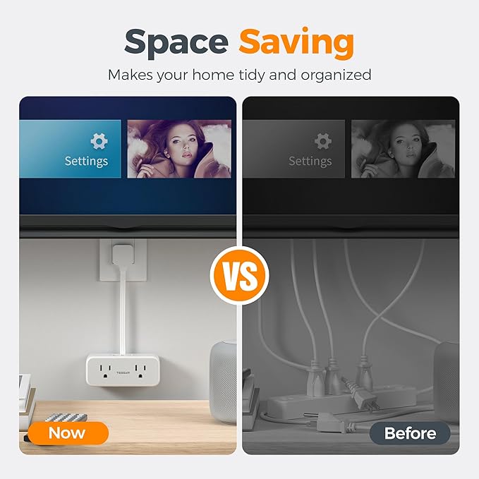 TESSAN Short Extension Cord 0.5Ft, Flat Plug Outlet Extender Surge Protector with 4 Widely AC with 3 USB Ports (1 USB C), Multi Plug Small Power Strip for Travel, Home Office College Dorm Essentials