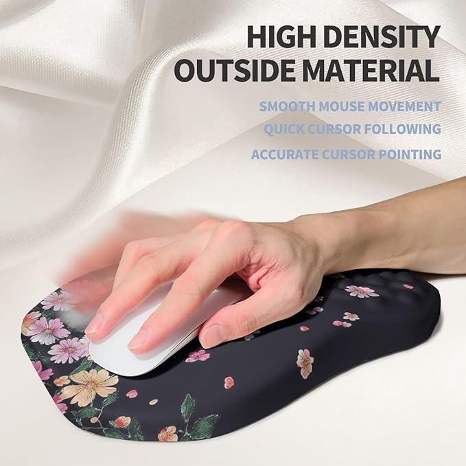 Gleamtide Ergonomic Raised Mouse Pad Wrist Support with Bilateral Slope Memory Foam Mousepad for Wrist Rest and Carpal Tunnel Pain Relief 11.8x7.9〃Flowers Bloom and Fade