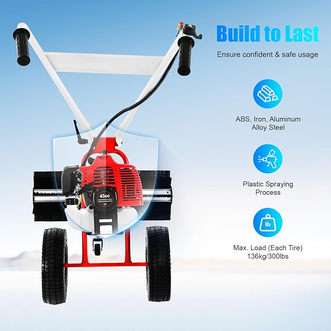43CC Gas Powered Walk-Behind Outdoor Push Sweeper, 1.7HP 2 Stroke Hand Held Sweeper Snow Sweeping Broom, Driveway Turf Lawns Cleaning Tools with 23.6in Sweeping Width for Leaves Dirt Gravel