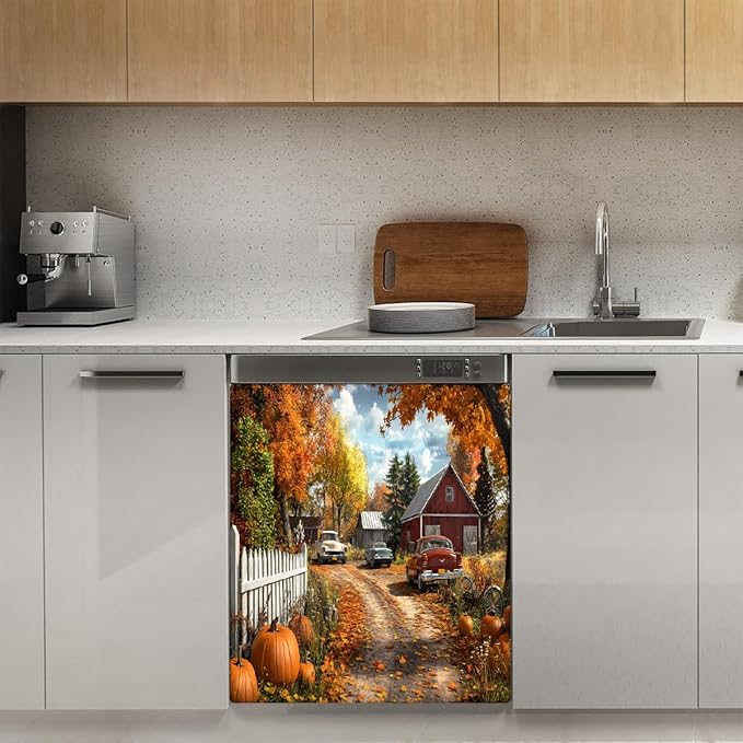 Autumn Farm Landscape Dishwasher Magnet Cover for The Front Magnetic Dishwasher Door Covers Dish Washer Sticker Wrap Home Decorative Appliances Panel Decal Kitchen Decor 23" x 26" (Magnetic)