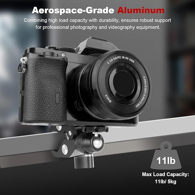 Mechrig Super Clamp Camera Mount with 360° Mini Ball Head, Aluminum Desk Tube Crab Clamp for Monitor/Light/Mic, Bike/Motorcycle Handlebar Mount for Go Pro/Insta360/DJI Action Camera (SY012)