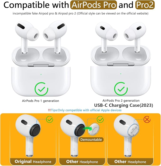 Pohgelan Memory Foam Replacement Ear Tips Compatible with AirPods Pro 2nd/1st Generation,with Noise Reduction Hole & Built-in dust Guard Screen,for USB-C Charging Case with Cleaner kit -Black