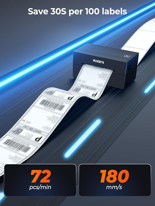 MUNBYN Bluetooth Thermal Label Printer, 130B Wireless 4x6 Shipping Label Printer for Shipping Packages Small Business Office or Home, Compatible with iPhone Android iPad Windows macOS Chrome