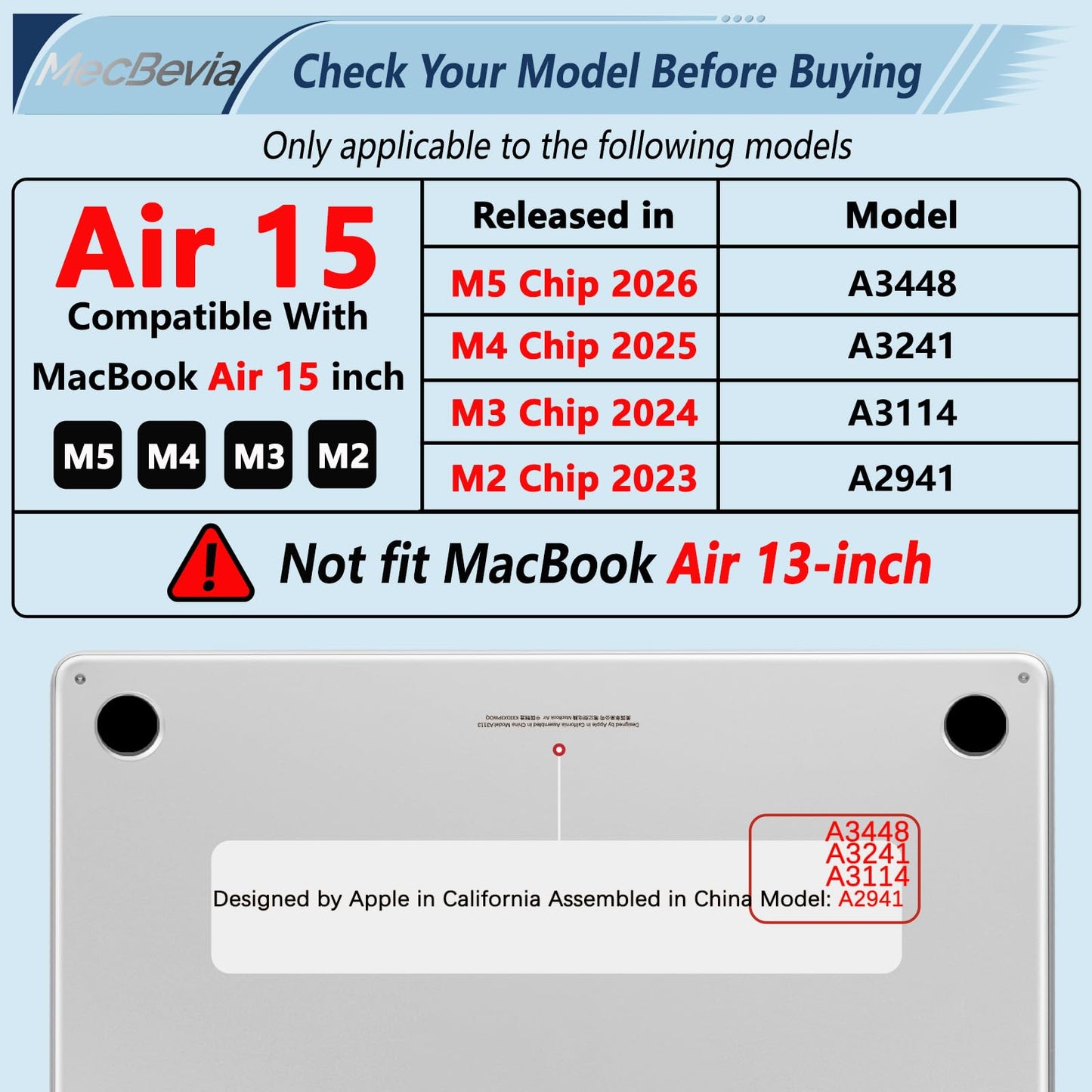 MecBevia Compatible with 2026 M5 MacBook Air 15 inch Case, 2026 2025-2023 M5 A3448 M4 A3241 M3 A3114 M2 A2941, Keyboard Cover, Screen Protector, Webcam Cover & Type-C OTG, Abstract Flower