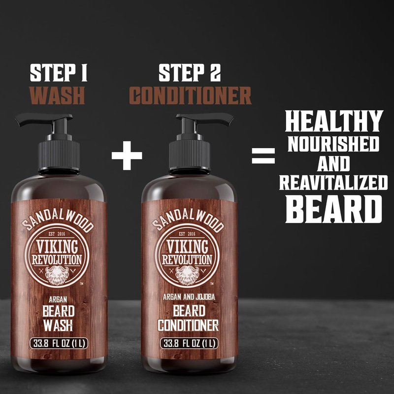 Viking Revolution Sandalwood Beard Conditioner - Argan & Jojoba Oil Beard Softener | 33.8 Fl Oz