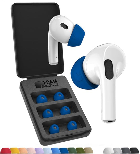 Foam Masters Ultra-Premium Memory Foam Ear Tips for AirPods Pro 1st & 2nd Gen | 3 Pairs | New Ver. | Secure Fit | Super Comfort | Better Noise Cancel | Replacement Buds (Small, Blue)