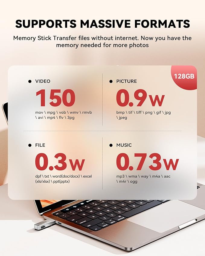 BLANBOK+ MFi Certified 128GB Flash Drive for iPhone Photo Stick, USB Thumb Drive Memory Stick High Speed USB Drive Photo Storage for iPhone USB Stick Compatible for iPhone/iPad/Android/PC, BLA231