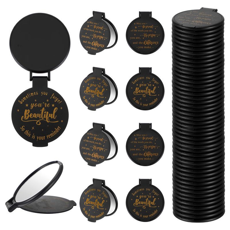 100pcs Black Compact Mirror Bulk Gifts for Women, Mini Inspirational Purse Handheld Makeup Pocket Mirror, Round Portable Makeup Folding Mirrors Gift for Christmas Valentine Daily Travel Coworker