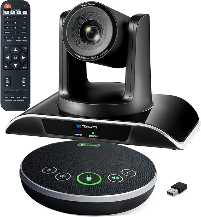 12x Zoom Conference Room Video Camera System, Al Auto-Tracking HD 1080P 60fps 12X Optical Zoom USB3.0 HDMI PTZ Camera 75° FOV and Bluetooth Conference Speaker with Microphones Bundle for Medium Room