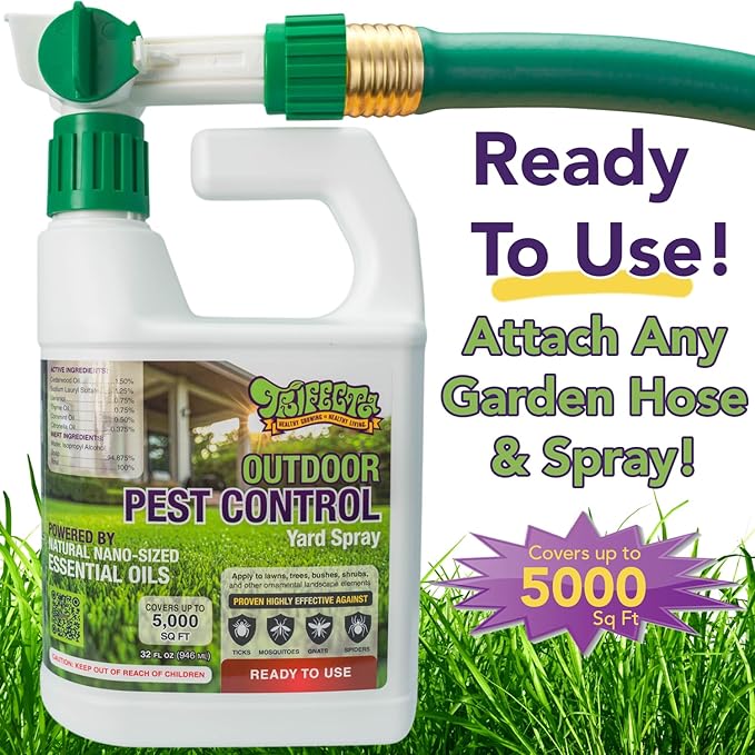 Trifecta Natural Outdoor Pest Control Yard Spray with Essential Oils | Mosquito, Ant, Flea, Tick, Gnat Killer on Contact & Repellent Treatment for Insects Bugs | Safe Around Kids & Pets | 32oz