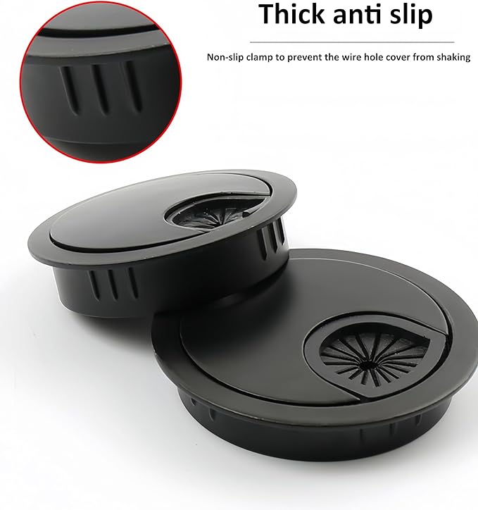 Xntun 3 Pcs Satin Nickel Metal Cable Grommet, Zinc Alloy Desk Table Grommet Cable Cord Hole Cover for Home and Office, Fits 2inchs Hole 50MM Black