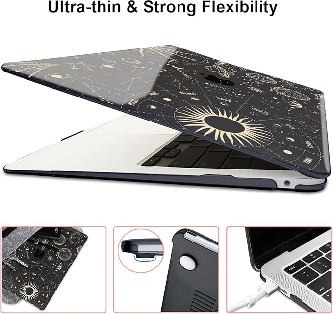 LCMOCICO for MacBook Air 13 inch M1 Case 2021 2020 2019 2018 (Model M1 A2337 A2179 A1932) with Touch ID & Retina Display, Crystal Black Printed Pattern Hard Shell Case Keyboard Cover, Constellation