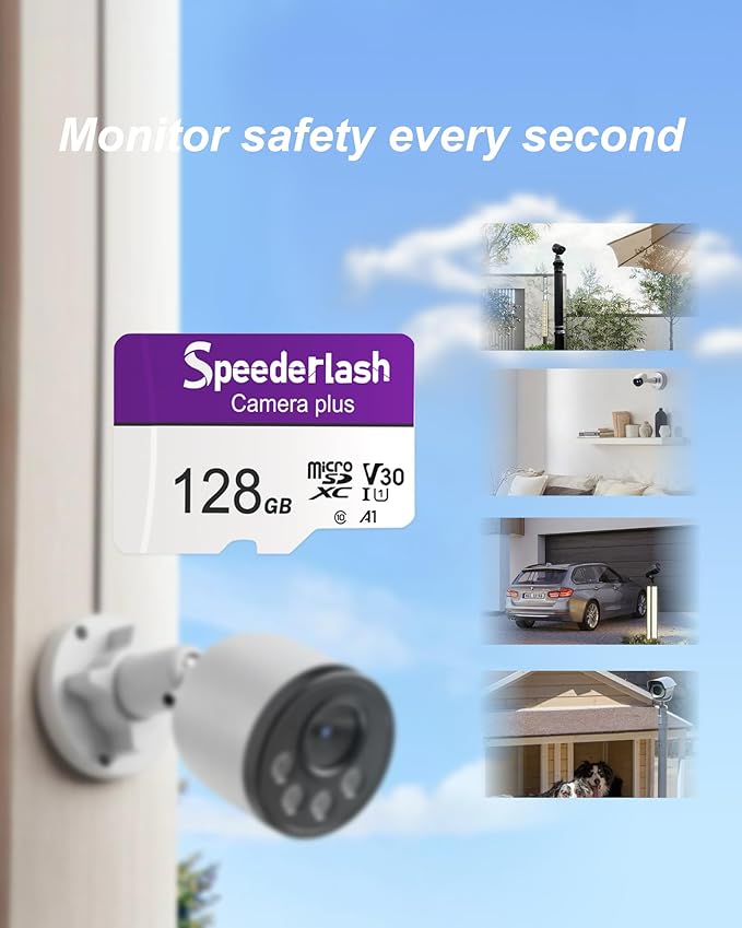 Micro SDXC Memory Card 128GB-Speederlash Camera Plus TF Card with Adapter, U3, V30, Up to 95MB/s Read Speed, 4K UHD&5K Video Support, A1 Rated, Waterproof, for Security Camera, Dashcam,Drone