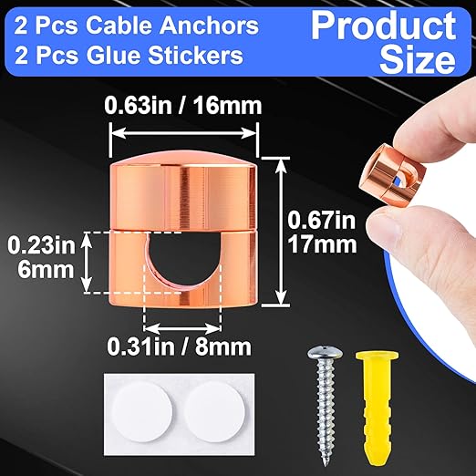SmallCat 2 Sets Charger Holders for Cords, Rose Gold Color Adjustable Cable Anchor Holders, Adhesive Metal Cord Clips, Cable Management Wire Organizers for Desk, Office, Nightstand