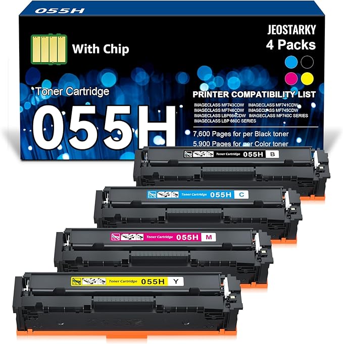 Jeostarky 055 High Capacity Toner Cartridge Replacement for Canon 055H 055 Toner Cartridges Set for Canon MF743Cdw Ink Color imageCLASS MF743Cdw MF741Cdw MF741C MF743C Printer (4 Pack)