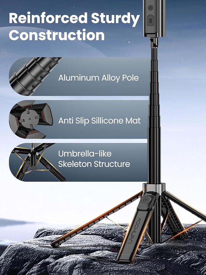 AOCHUAN Auto Face TrackingTripod, w/Gesture Control for iPhone,Extendable Pole, 360° Rotating Selfie Stick,Wireless Remote,Video Recording 4-Leg Stable & Portable Tripod