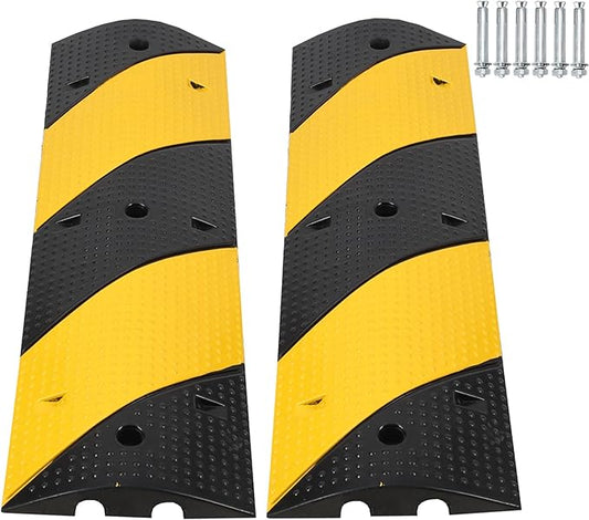 3.3 Ft Heavy Duty Speed Bumps for Road, 2 Pack Rubber Speed Bumps for Driveway 2.4 Inch Rise, 2 Channel Modular Traffic Speed Bump Hump Cable Protector Ramps for Asphalt Concrete Gravel with 6 Bolts