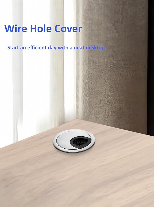 Xntun 3 Pcs Satin Nickel Metal Cable Grommet, Zinc Alloy Desk Table Grommet Cable Cord Hole Cover for Home and Office, Fits 2inchs Hole 50MM Brushed Silver