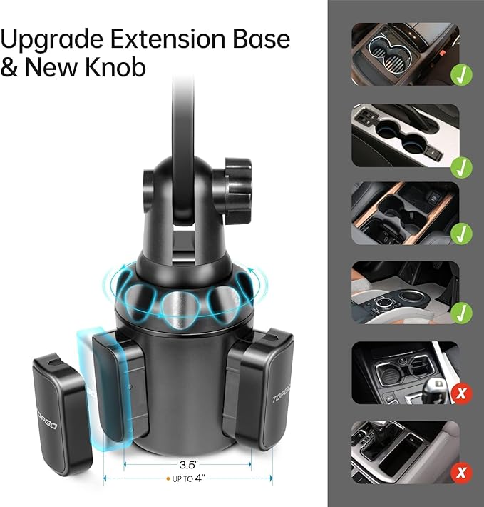 TOPGO Cup Phone Holder for Car, [No Shaking & Stable & Adjustable Pole] Car Cup Holder Phone Mount, Cell Phone Cradle for iPhone 14, Samsung and More Smart Phone - Black