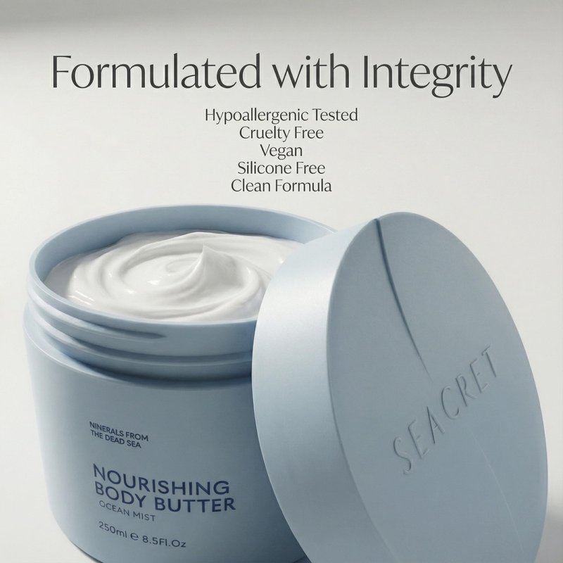 SEACRET Minerals Dead Sea Body Butter, Ocean Mist - Ultra-Rich Shea Butter & Coconut Oil Body Moisturizing Cream for Dry Skin, Fast Absorbing, Non-Greasy with Aloe Vera & Vitamin E, 8.5 Fl Oz / 250 ml