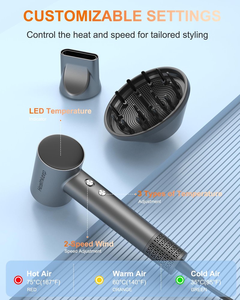 Ultimate Tech Turbo Hair Dryer – 1,500 W Brushless 110,000 RPM Motor • 20 m/s High‑Velocity Airflow • 200M Negative Ion Hydration • Whisper‑Quiet ≤78 dB • Includes Concentrator & Diffuser