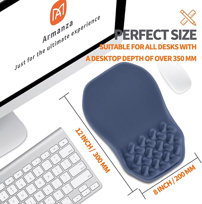 Armanza Ergonomic Slope Mouse Pad Wrist Support, Wrist Rest Mousepad for Carpal Tunnel Pain Relief with Massage Bulge and Slow Rebound Memory Foam (12x8 inch, Deep Blue)